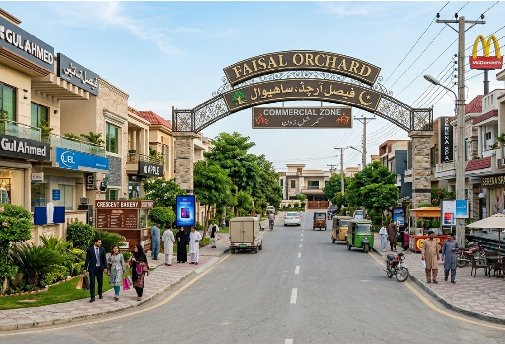 Commercial zone with shops and businesses