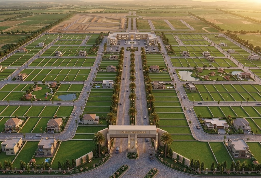 Aerial view of the fully developed Phase 1 of Faisal Orchard